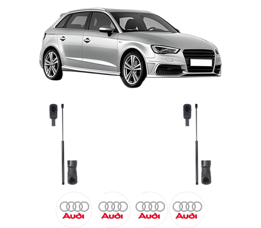 Set amortizoare portbagaj haion pentru AUDI A3 Sportback (8VA, 8VF) din 2012-2020, 2 bucati, MAGNUM TECHNOLOGY, 4 stickere auto AUDI