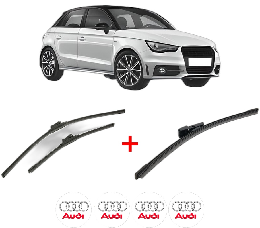 Set 3 stergatoare AUDI A1 Sportback (8XA, 8XF) din 2011 - 2018, pentru parbriz si luneta fata si spate auto, Bosch Aerotwin, din cauciuc siliconat rezistent, 4 Stickere Auto AUDI