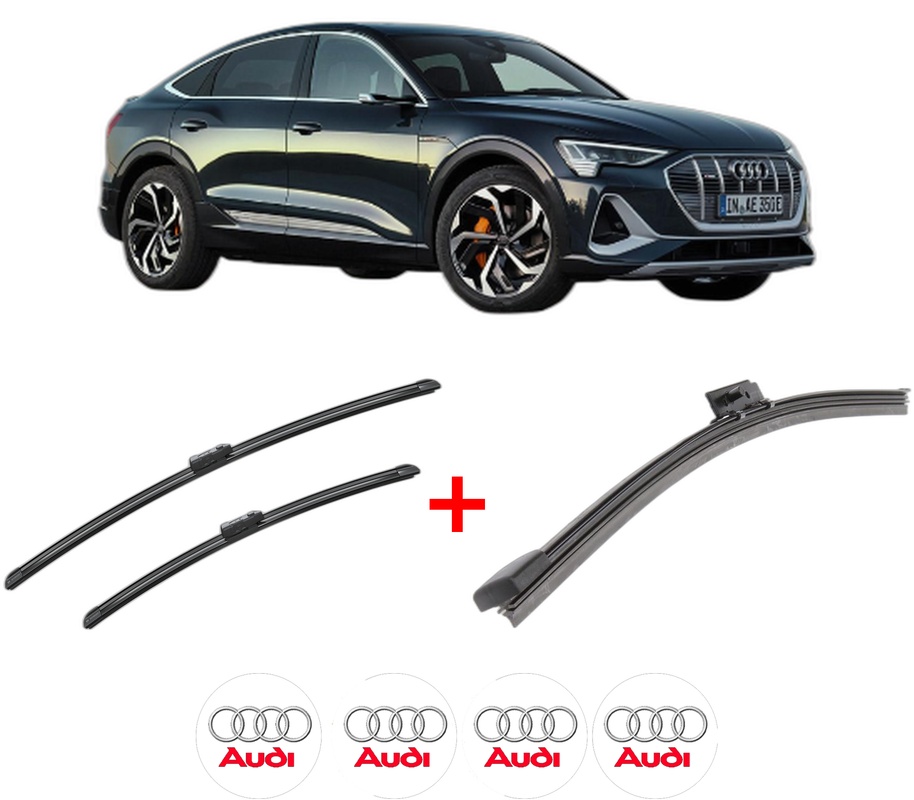 Set 3 stergatoare AUDI E-TRON Sportback (GEA) din 2019, pentru parbriz si luneta fata si spate auto, Bosch Aerotwin, din cauciuc siliconat rezistent, 4 Stickere Auto AUDI