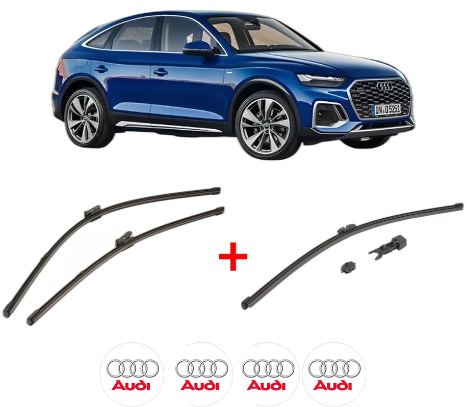 Set 3 stergatoare AUDI Q5 Sportback (FYT) din 2020, pentru parbriz si luneta fata si spate auto, Valeo HydroConnect, din cauciuc siliconat rezistent, 4 Stickere Auto AUDI