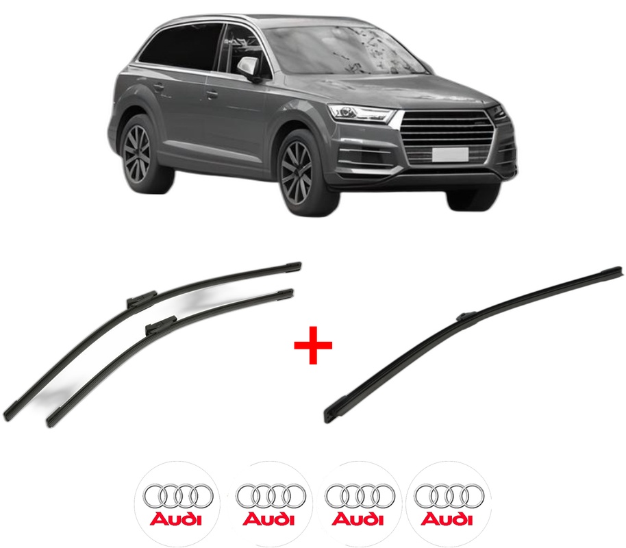 Set 3 stergatoare AUDI Q7 Van (4MB, 4MG) din 2015 - 2019, pentru parbriz si luneta fata si spate auto, Bosch Aerotwin, din cauciuc siliconat rezistent, 4 Stickere Auto AUDI