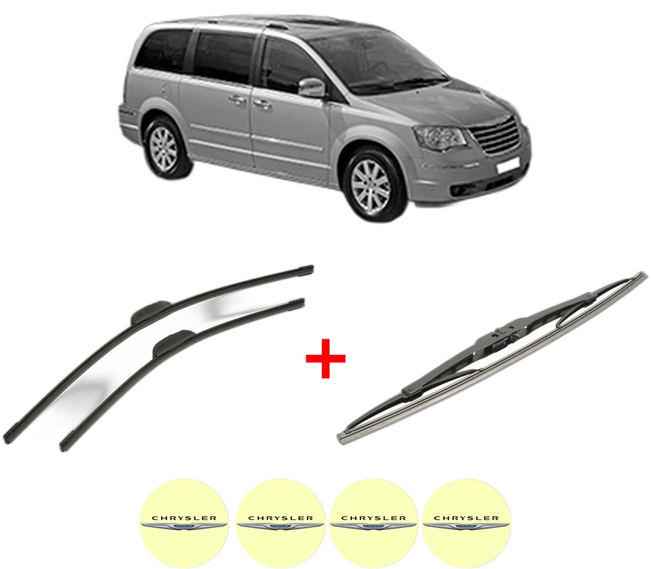 Set 3 stergatoare CHRYSLER GRAND VOYAGER / VOYAGER V (RT) din 2007, pentru parbriz si luneta fata si spate auto, Bosch Twin, din cauciuc siliconat rezistent, 4 Stickere Auto CHRYSLER