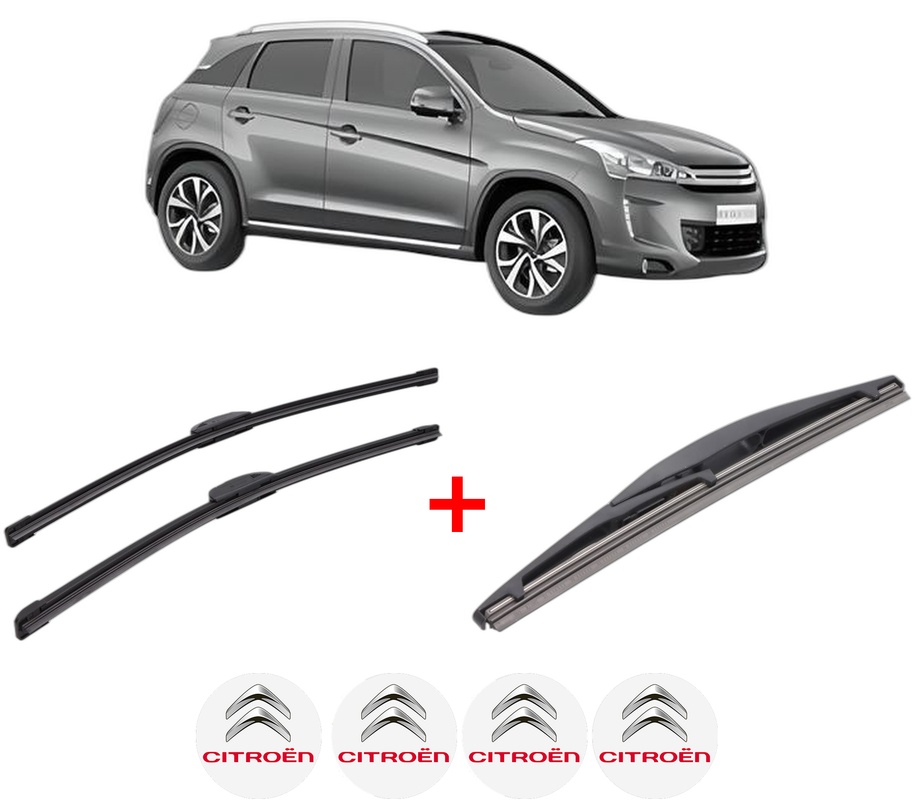 Set 3 stergatoare CITROEN C4 AIRCROSS din 2012, pentru parbriz si luneta fata si spate auto, Bosch Twin, din cauciuc siliconat rezistent, 4 Stickere Auto CITROEN