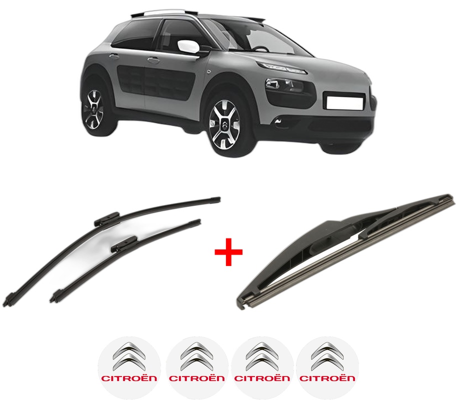 Set 3 stergatoare CITROEN C4 CACTUS din 2014 - 2018, pentru parbriz si luneta fata si spate auto, Bosch Twin, din cauciuc siliconat rezistent, 4 Stickere Auto CITROEN