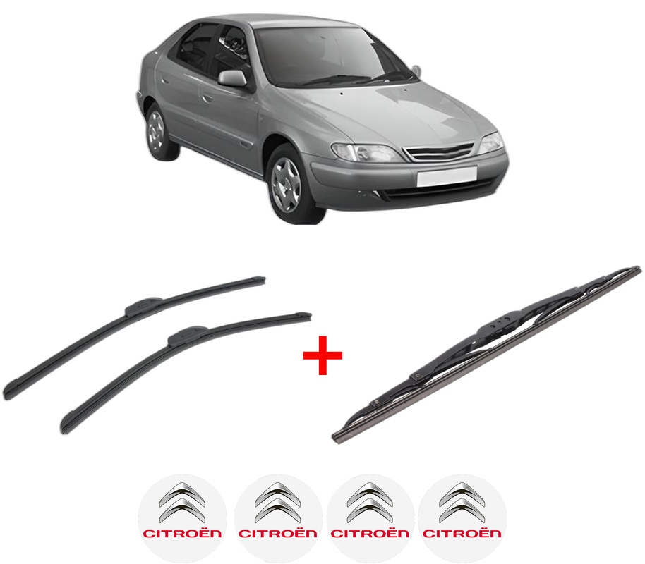 Set 3 stergatoare CITROEN XSARA (N1) din 1997 - 2005, pentru parbriz si luneta fata si spate auto, Bosch Twin, din cauciuc siliconat rezistent, 4 Stickere Auto CITROEN