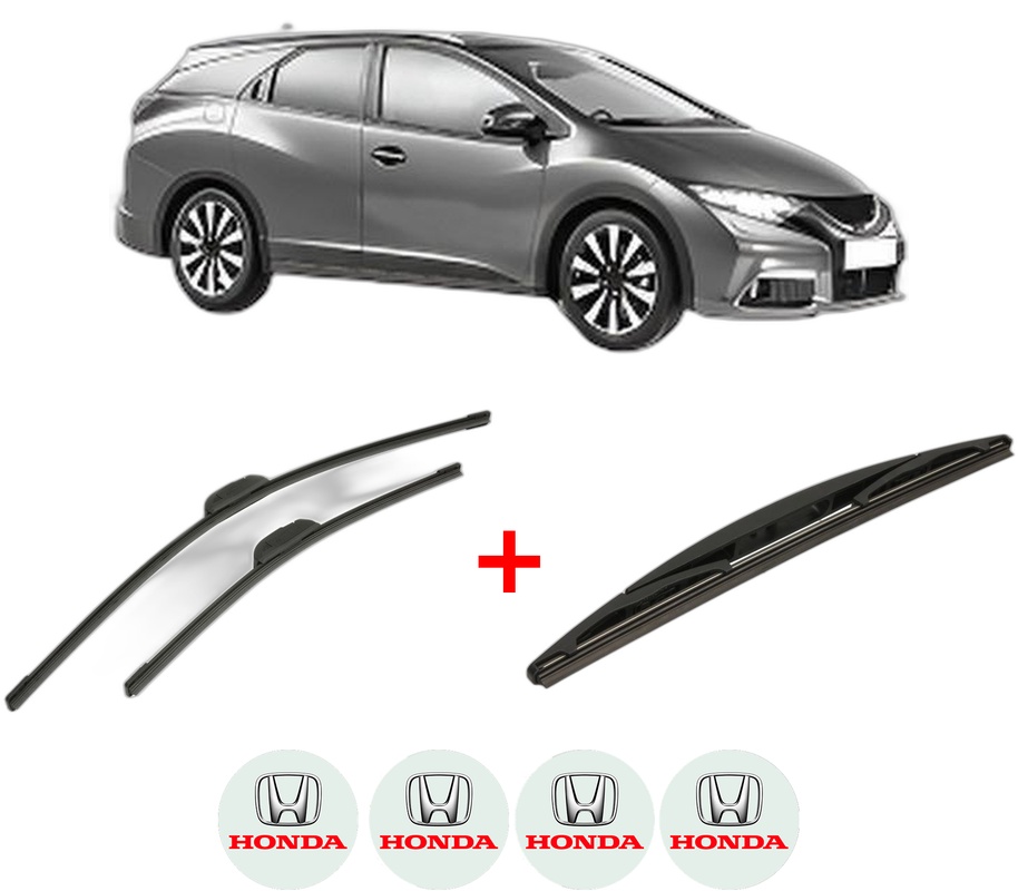 Set 3 stergatoare HONDA CIVIC IX Tourer (FK) din 2014 - 2016, pentru parbriz si luneta fata si spate auto, Bosch Twin, din cauciuc siliconat rezistent, 4 Stickere Auto HONDA