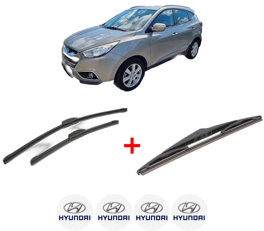 Set 3 stergatoare HYUNDAI ix35 Van din 2009 - 2015, pentru parbriz si luneta fata si spate auto, Bosch Twin, din cauciuc siliconat rezistent, 4 Stickere Auto HYUNDAI