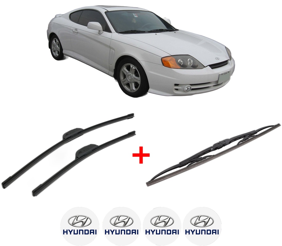 Set 3 stergatoare HYUNDAI TIBURON Coupe din 1996 - 2001, pentru parbriz si luneta fata si spate auto, Bosch Twin, din cauciuc siliconat rezistent, 4 Stickere Auto HYUNDAI