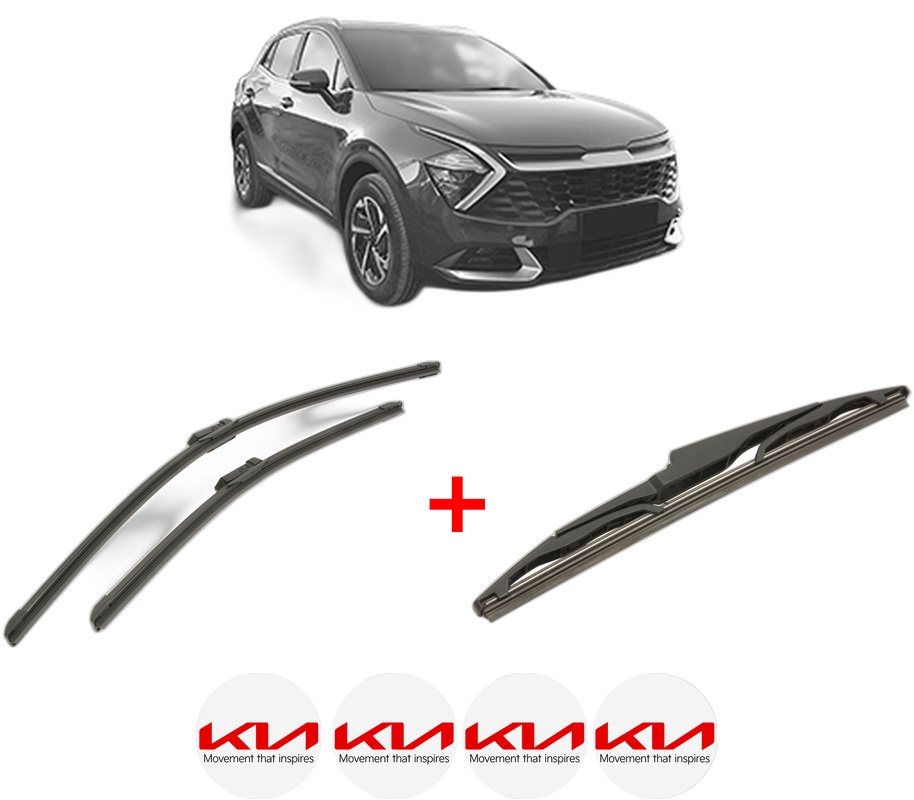 Set 3 stergatoare KIA SPORTAGE V (NQ5) din 2021, pentru parbriz si luneta fata si spate auto, Bosch Twin, din cauciuc siliconat rezistent, 4 Stickere Auto KIA