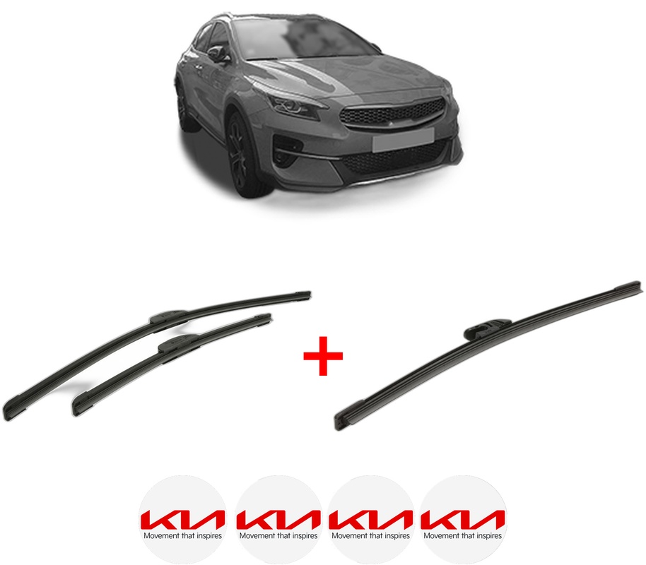 Set 3 stergatoare KIA XCEED (CD) din 2019 - 2020, pentru parbriz si luneta fata si spate auto, Bosch Aerotwin, din cauciuc siliconat rezistent, 4 Stickere Auto KIA