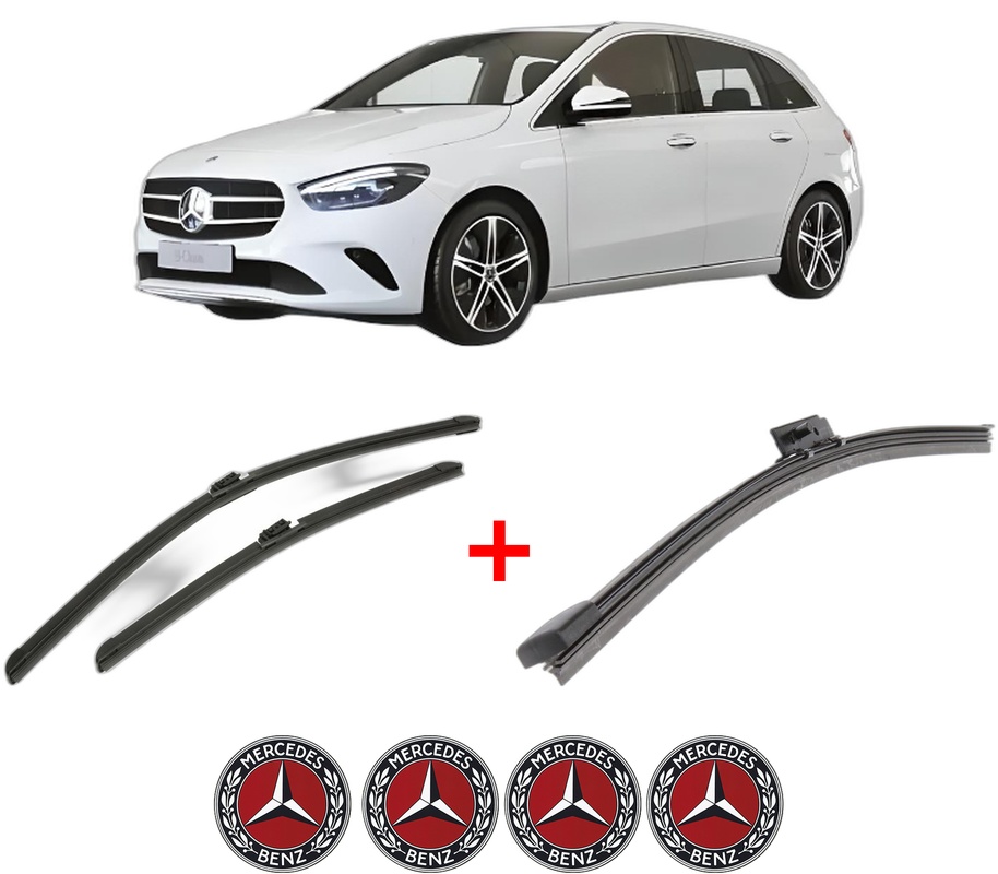Set 3 stergatoare MERCEDES-BENZ B-CLASS Sports Tourer (W247) din 2018 - 2021, pentru parbriz si luneta fata si spate auto, Bosch Aerotwin, din cauciuc siliconat rezistent, 4 Stickere Auto MERCEDES-BENZ