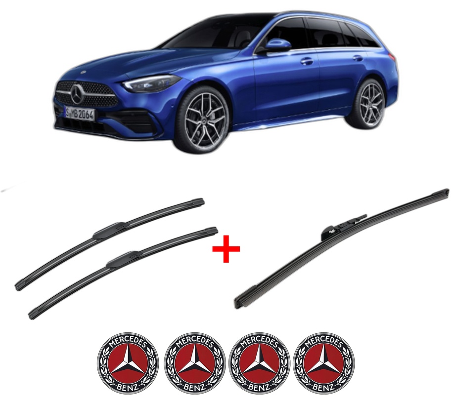 Set 3 stergatoare MERCEDES-BENZ C-CLASS T-MODEL (S206) din 2021, pentru parbriz si luneta fata si spate auto, Bosch Aerotwin, din cauciuc siliconat rezistent, 4 Stickere Auto MERCEDES-BENZ