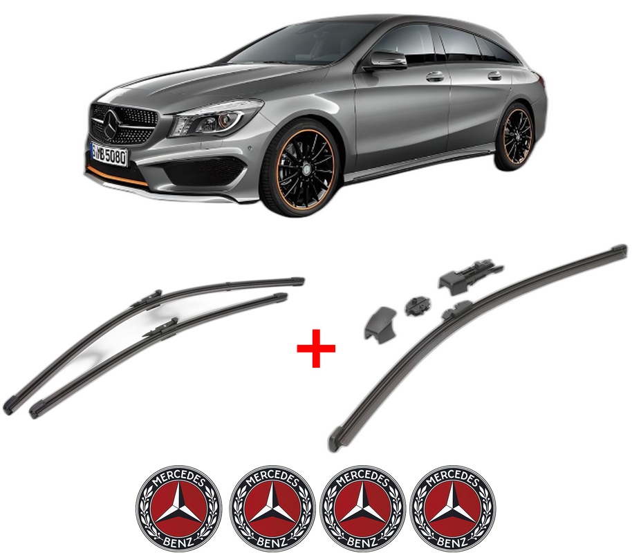 Set 3 stergatoare MERCEDES-BENZ CLA Shooting Brake (X117) din 2015 - 2019, pentru parbriz si luneta fata si spate auto, Valeo HydroConnect, din cauciuc siliconat rezistent, 4 Stickere Auto MERCEDES-BENZ