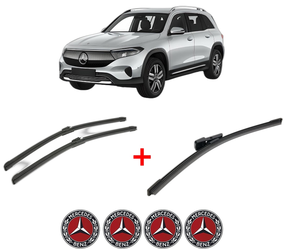 Set 3 stergatoare MERCEDES-BENZ EQB (X243) din 2021 - 2024, pentru parbriz si luneta fata si spate auto, Bosch Aerotwin, din cauciuc siliconat rezistent, 4 Stickere Auto MERCEDES-BENZ