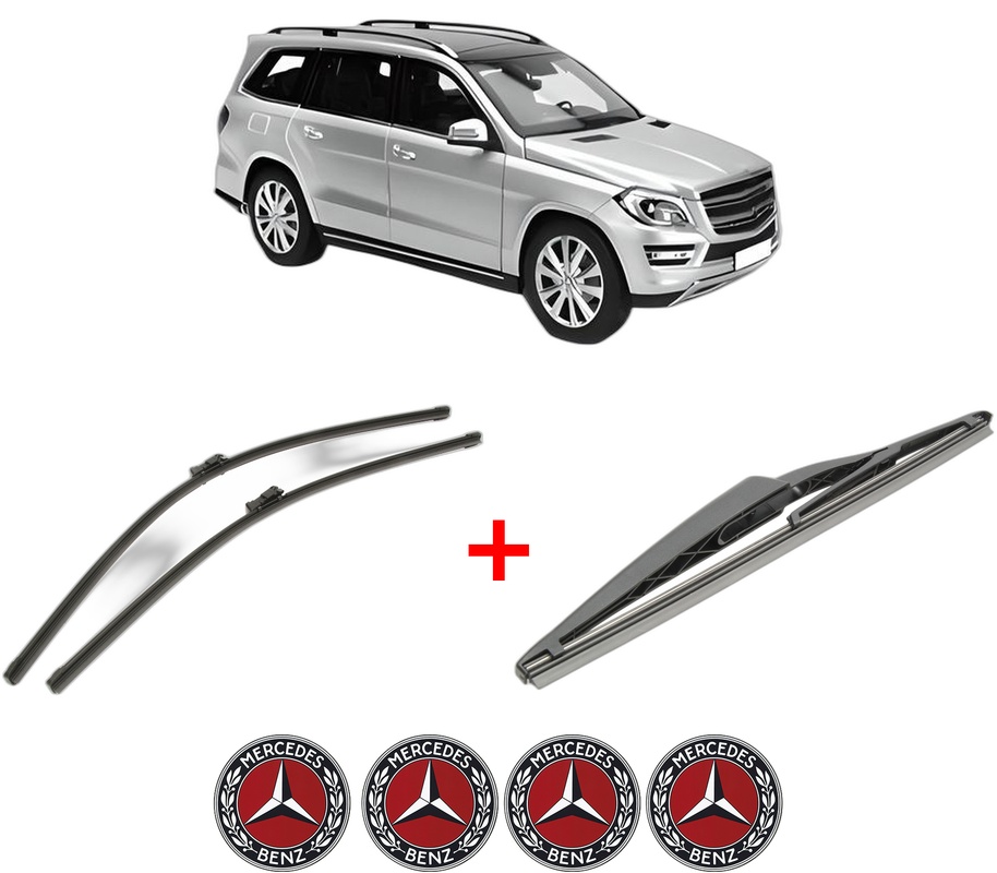 Set 3 stergatoare MERCEDES-BENZ GL-CLASS (X166) din 2012 - 2015, pentru parbriz si luneta fata si spate auto, Bosch Twin, din cauciuc siliconat rezistent, 4 Stickere Auto MERCEDES-BENZ