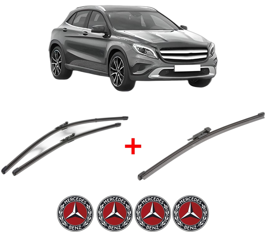 Set 3 stergatoare MERCEDES-BENZ GLA-CLASS (X156) din 2013 - 2019, pentru parbriz si luneta fata si spate auto, Valeo Silencio Xtrm, din cauciuc siliconat rezistent, 4 Stickere Auto MERCEDES-BENZ