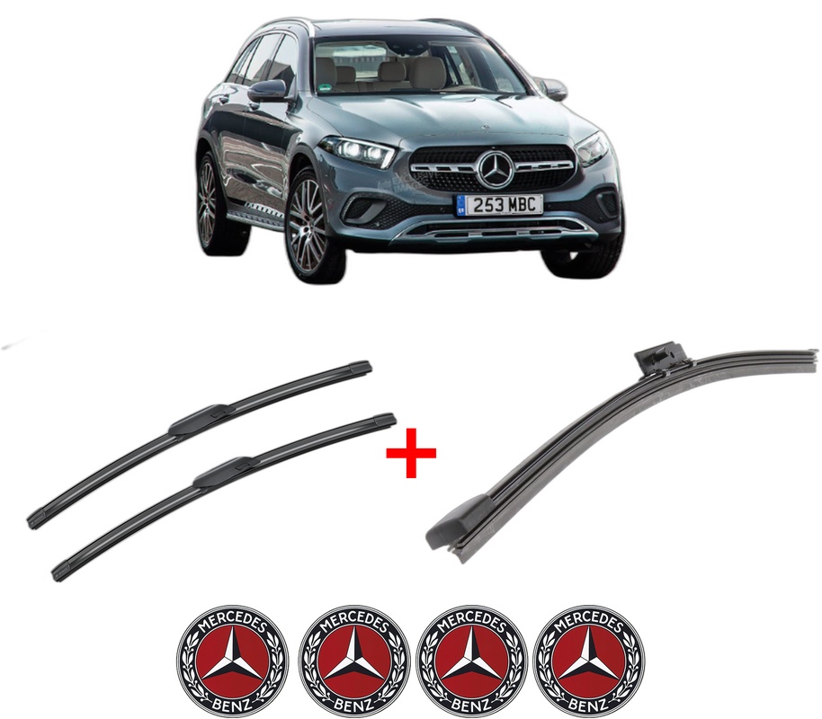 Set 3 stergatoare MERCEDES-BENZ GLC (X254) din 2022, pentru parbriz si luneta fata si spate auto, Bosch Aerotwin, din cauciuc siliconat rezistent, 4 Stickere Auto MERCEDES-BENZ