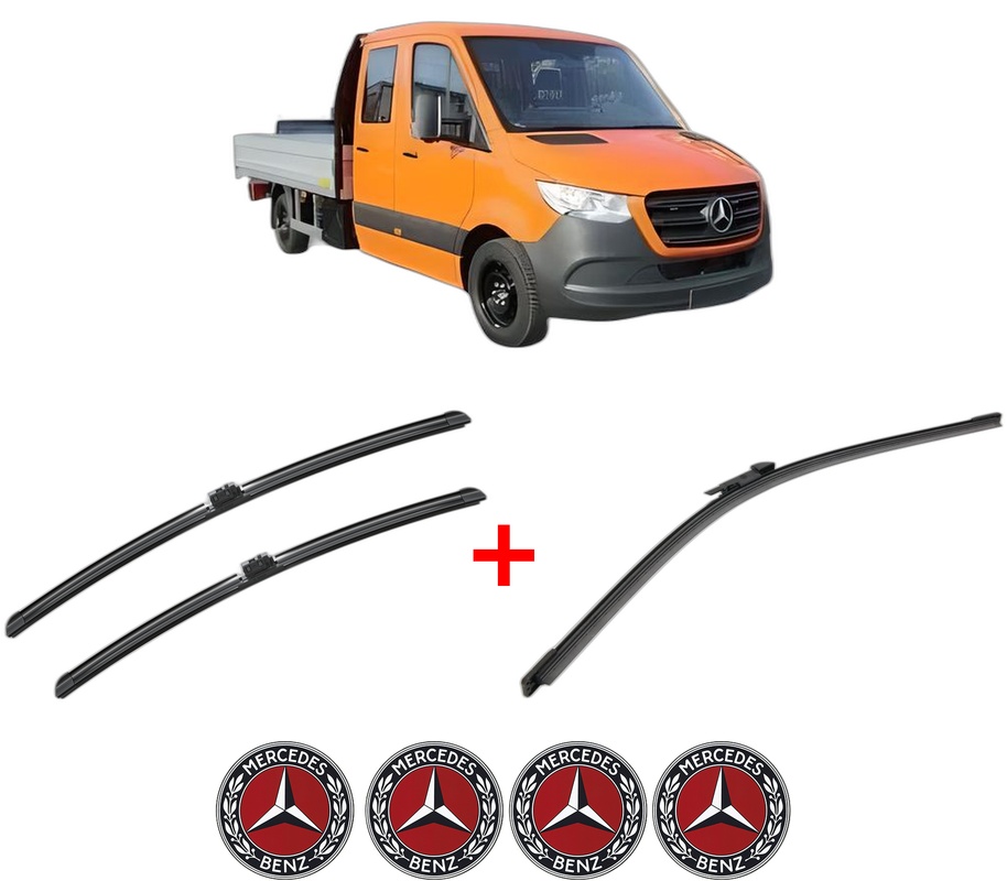 Set 3 stergatoare MERCEDES-BENZ SPRINTER 3,5-t Platform/Chassis (B907, B910) din 2018 - 2021, pentru parbriz si luneta fata si spate auto, Bosch Aerotwin, din cauciuc siliconat rezistent, 4 Stickere Auto MERCEDES-BENZ