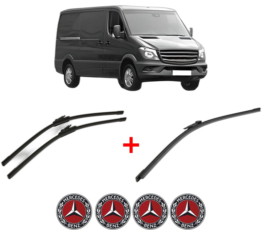 Set 3 stergatoare MERCEDES-BENZ SPRINTER 4,6-t Van (B906) din 2006 - 2018, pentru parbriz si luneta fata si spate auto, Bosch Aerotwin, din cauciuc siliconat rezistent, 4 Stickere Auto MERCEDES-BENZ