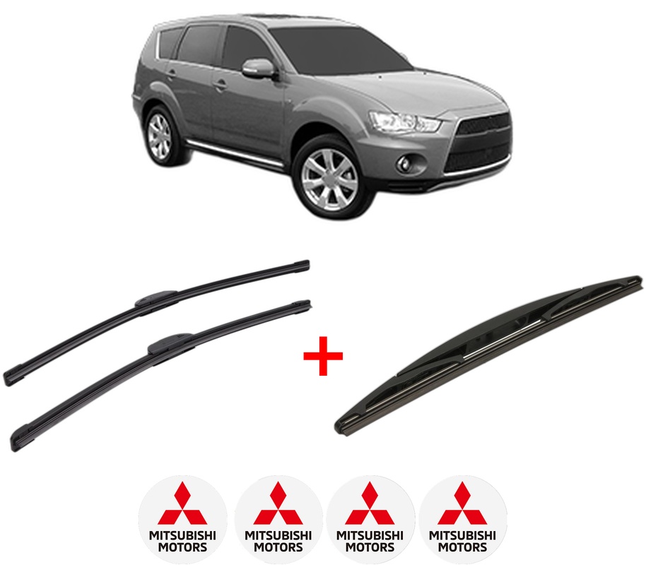Set 3 stergatoare MITSUBISHI OUTLANDER II Van (CW_W) din 2006 - 2012, pentru parbriz si luneta fata si spate auto, Bosch Twin, din cauciuc siliconat rezistent, 4 Stickere Auto MITSUBISHI