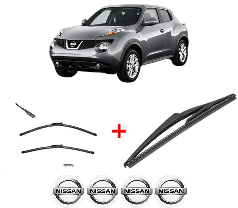 Set 3 stergatoare NISSAN JUKE Van (F15) din 2010 - 2019, pentru parbriz si luneta fata si spate auto, Valeo Silencio, din cauciuc siliconat rezistent, 4 Stickere Auto NISSAN