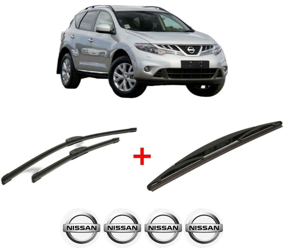 Set 3 stergatoare NISSAN MURANO II VAN (Z51) din 2013 - 2014, pentru parbriz si luneta fata si spate auto, Bosch Twin, din cauciuc siliconat rezistent, 4 Stickere Auto NISSAN