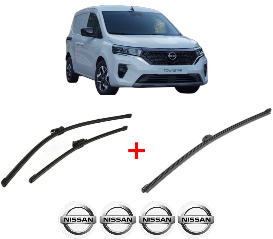 Set 3 stergatoare NISSAN TOWNSTAR MPV (XFK) din 2021, pentru parbriz si luneta fata si spate auto, Valeo Silencio Xtrm, din cauciuc siliconat rezistent, 4 Stickere Auto NISSAN