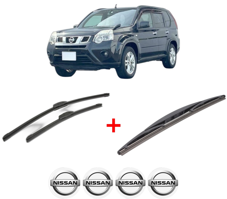 Set 3 stergatoare NISSAN X-TRAIL VAN (T31) din 2011 - 2014, pentru parbriz si luneta fata si spate auto, Bosch Twin, din cauciuc siliconat rezistent, 4 Stickere Auto NISSAN