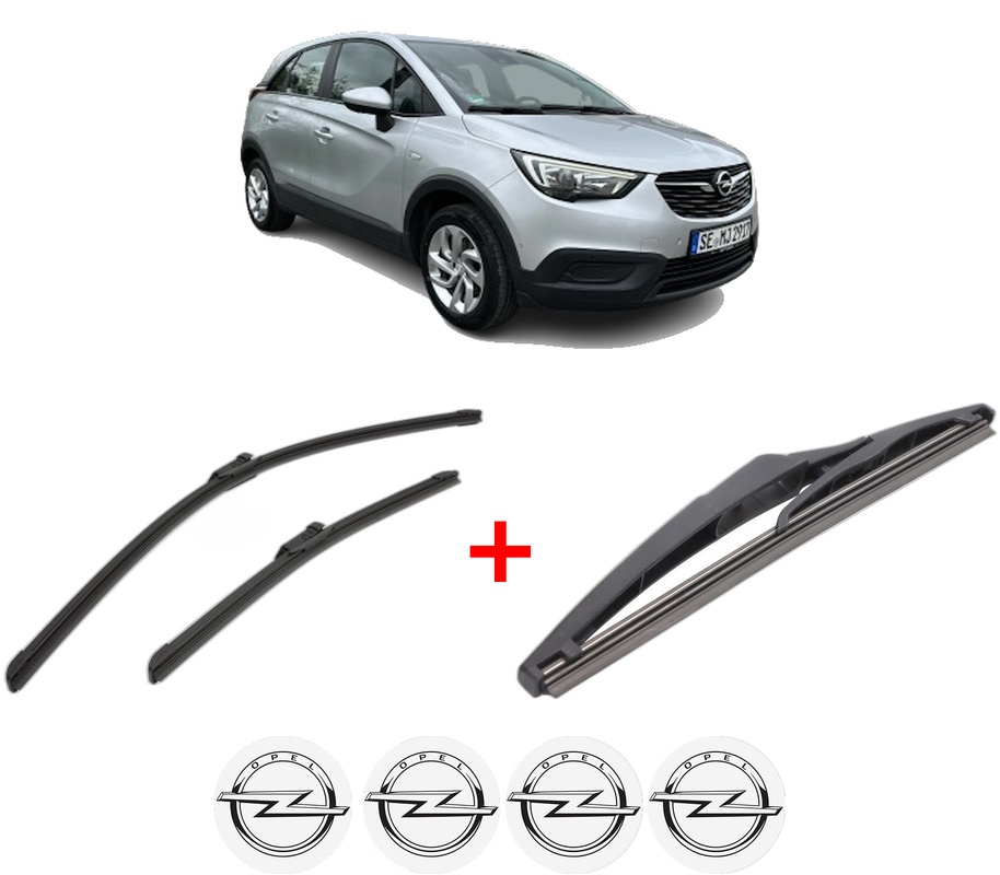 Set 3 stergatoare OPEL CROSSLAND X / CROSSLAND (P17, P2QO) din 2017 - 2019, pentru parbriz si luneta fata si spate auto, Bosch Twin, din cauciuc siliconat rezistent, 4 Stickere Auto OPEL