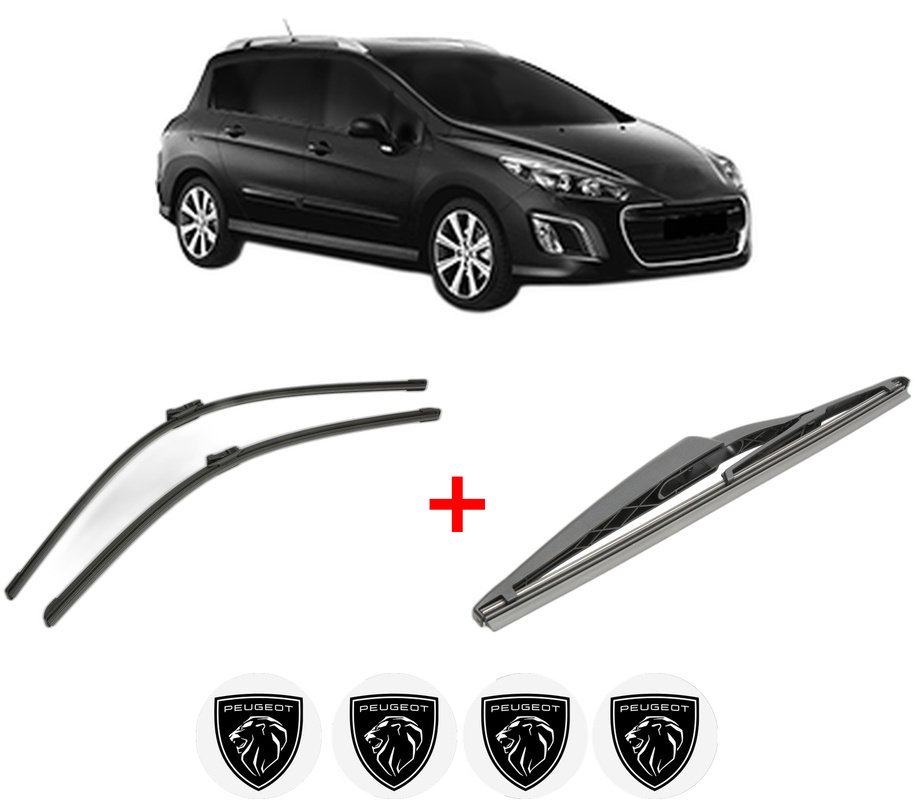 Set 3 stergatoare PEUGEOT 308 SW I Estate Van (4E_) din 2008 - 2012, pentru parbriz si luneta fata si spate auto, Bosch Twin, din cauciuc siliconat rezistent, 4 Stickere Auto PEUGEOT