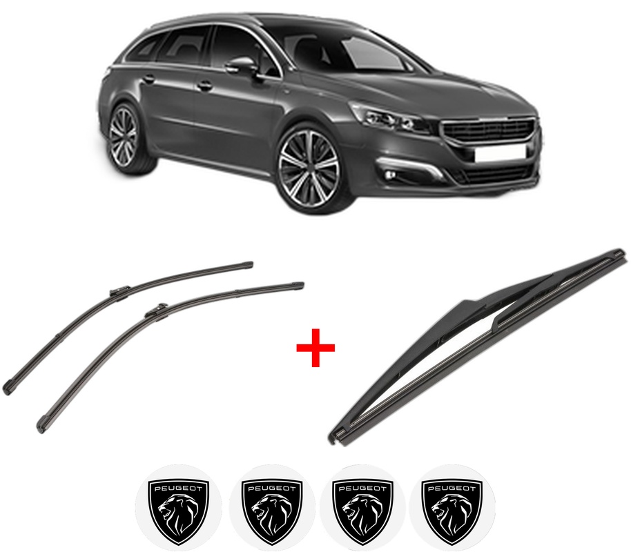 Set 3 stergatoare PEUGEOT 508 SW I (8E_) din 2010 - 2018, pentru parbriz si luneta fata si spate auto, Valeo Silencio, din cauciuc siliconat rezistent, 4 Stickere Auto PEUGEOT