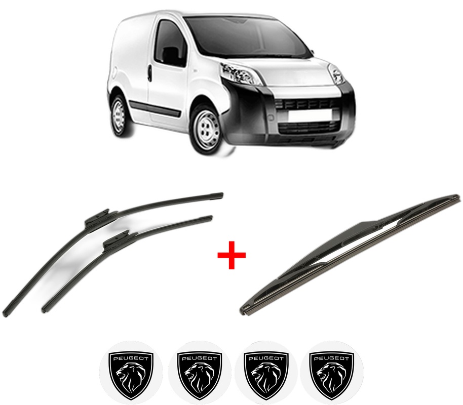 Set 3 stergatoare PEUGEOT BIPPER (AA_) din 2008, pentru parbriz si luneta fata si spate auto, Bosch Twin, din cauciuc siliconat rezistent, 4 Stickere Auto PEUGEOT