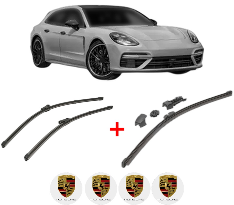 Set 3 stergatoare PORSCHE PANAMERA Sport Turismo (971) din 2017 - 2023, pentru parbriz si luneta fata si spate auto, Valeo HydroConnect, din cauciuc siliconat rezistent, 4 Stickere Auto PORSCHE
