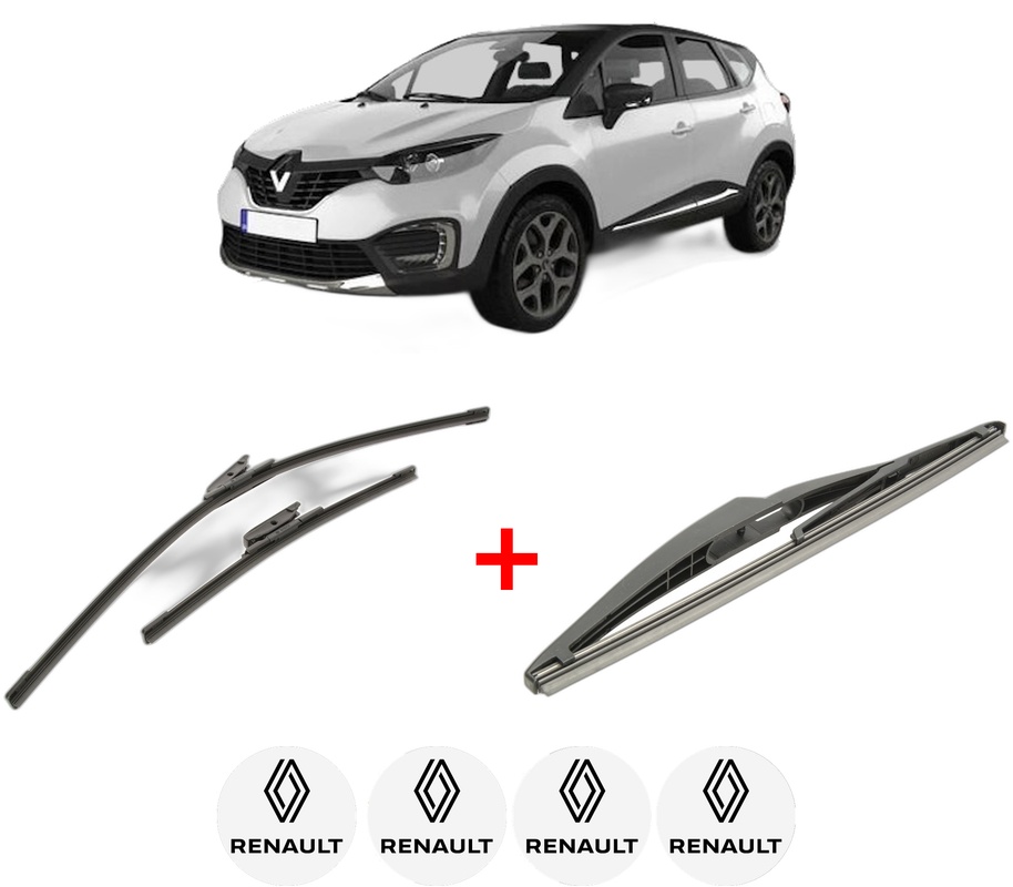 Set 3 stergatoare RENAULT CAPTUR I (J5_, H5_) din 2013, pentru parbriz si luneta fata si spate auto, Bosch Twin, din cauciuc siliconat rezistent, 4 Stickere Auto RENAULT