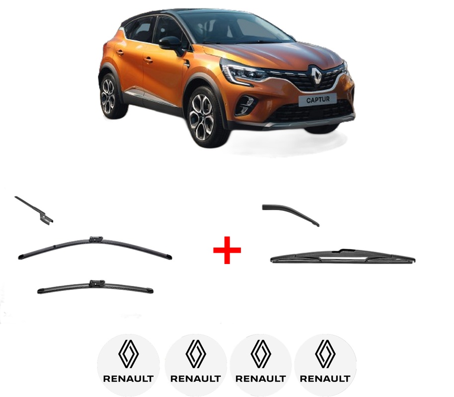 Set 3 stergatoare RENAULT CAPTUR II (HF_) din 2020, pentru parbriz si luneta fata si spate auto, Valeo Silencio, din cauciuc siliconat rezistent, 4 Stickere Auto RENAULT