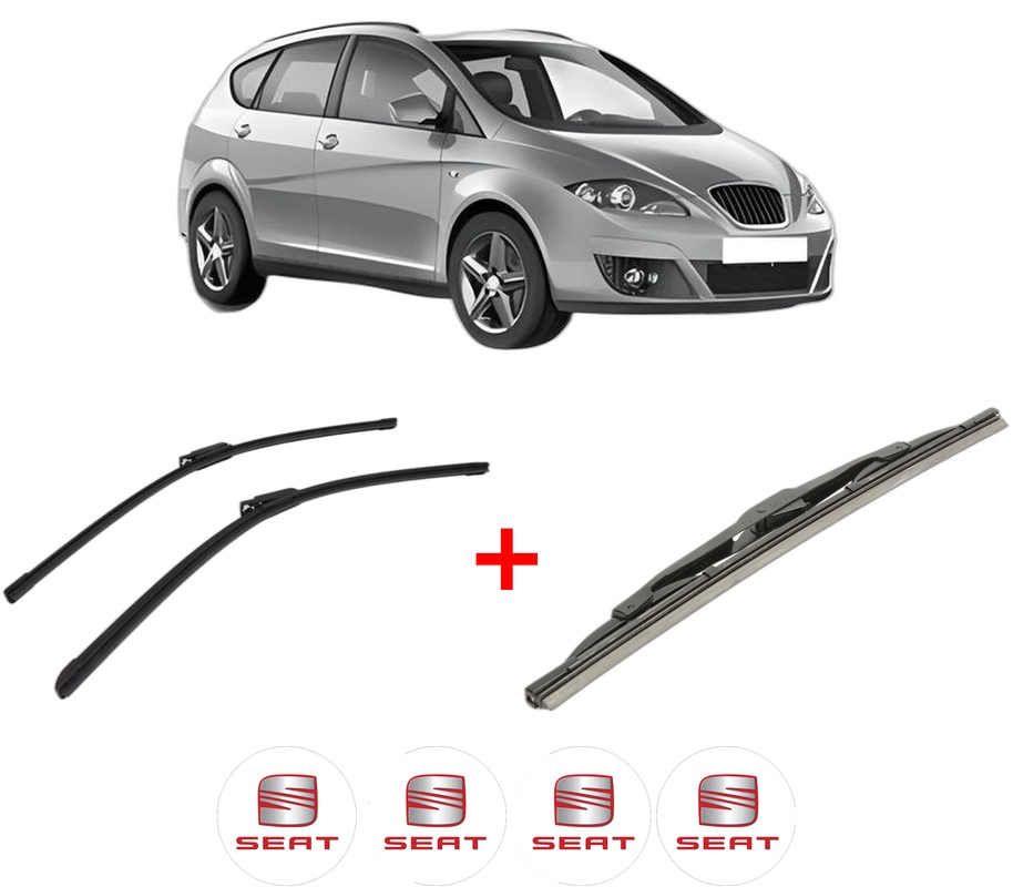 Set 3 stergatoare SEAT ALTEA XL (5P5, 5P8) din 2006 - 2015, pentru parbriz si luneta fata si spate auto, Bosch Twin, din cauciuc siliconat rezistent, 4 Stickere Auto SEAT