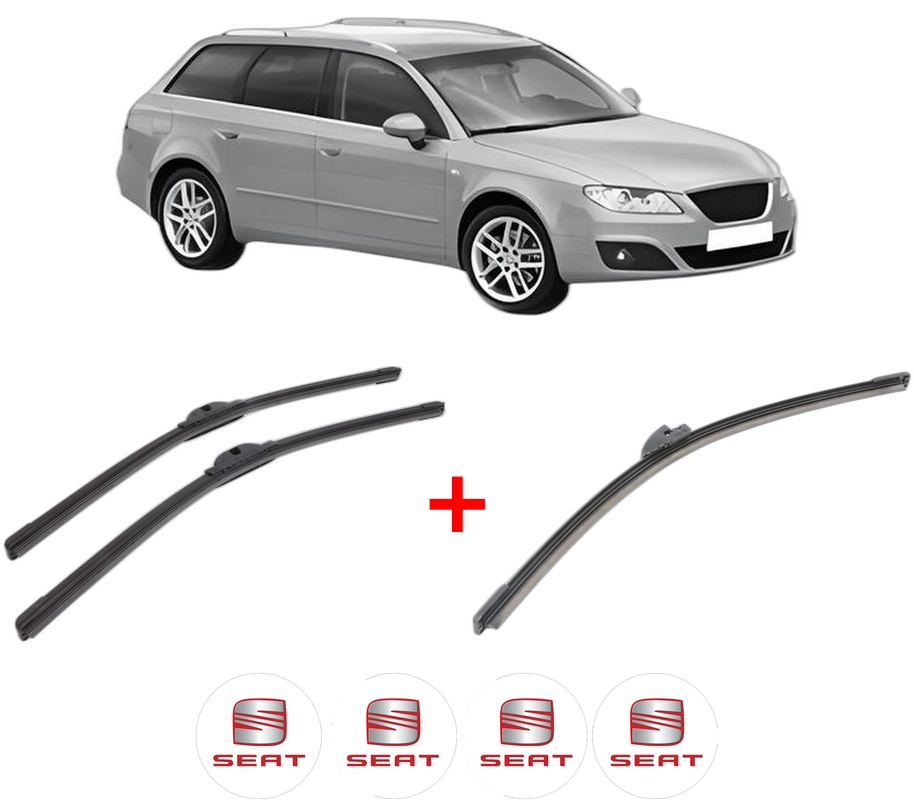 Set 3 stergatoare SEAT EXEO ST (3R5) din 2009 - 2013, pentru parbriz si luneta fata si spate auto, Bosch Aerotwin, din cauciuc siliconat rezistent, 4 Stickere Auto SEAT