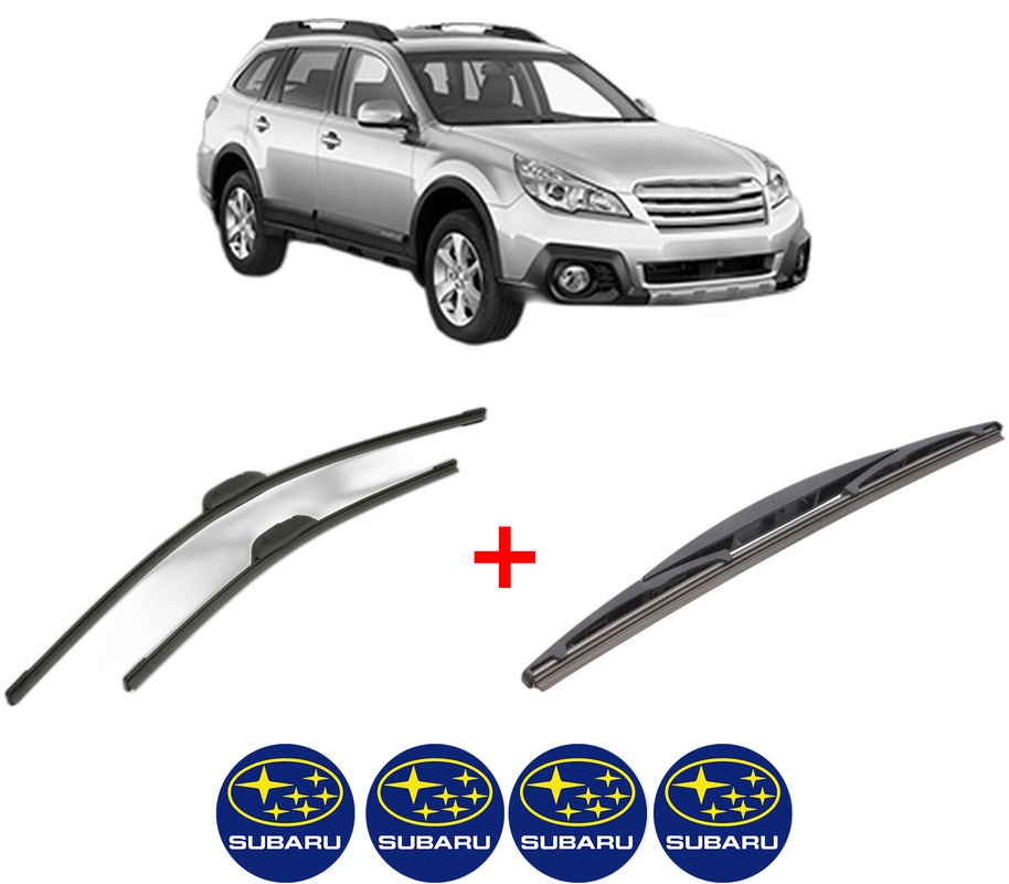 Set 3 stergatoare SUBARU OUTBACK (BR) din 2009 - 2014, pentru parbriz si luneta fata si spate auto, Bosch Twin, din cauciuc siliconat rezistent, 4 Stickere Auto SUBARU
