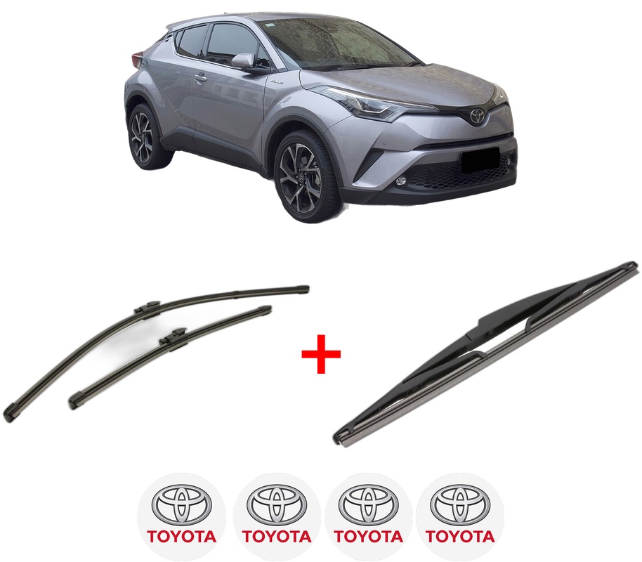 Set 3 stergatoare TOYOTA C-HR VAN (_X1_) din 2016, pentru parbriz si luneta fata si spate auto, Valeo Silencio, din cauciuc siliconat rezistent, 4 Stickere Auto TOYOTA