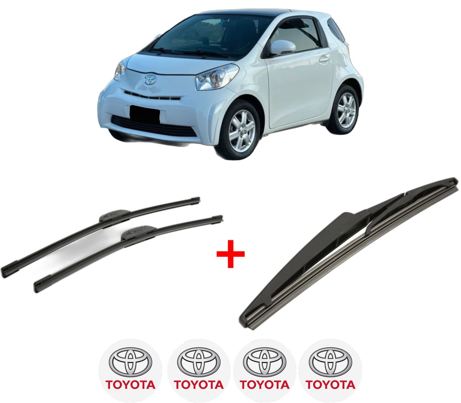 Set 3 stergatoare TOYOTA IQ (_J1_) din 2009 - 2015, pentru parbriz si luneta fata si spate auto, Bosch Twin, din cauciuc siliconat rezistent, 4 Stickere Auto TOYOTA