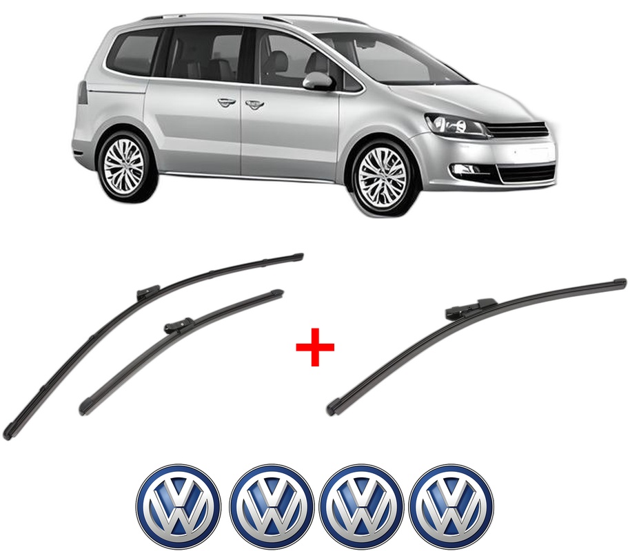 Set 3 stergatoare Volkswagen SHARAN (7N1, 7N2) din 2010 - 2022, pentru parbriz si luneta fata si spate auto, Valeo Silencio Xtrm, din cauciuc siliconat rezistent, 4 Stickere Auto VW