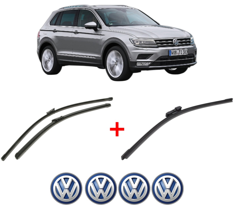 Set 3 stergatoare Volkswagen TIGUAN SUV Van (AD1) din 2016 - 2020, pentru parbriz si luneta fata si spate auto, Bosch Aerotwin, din cauciuc siliconat rezistent, 4 Stickere Auto VW