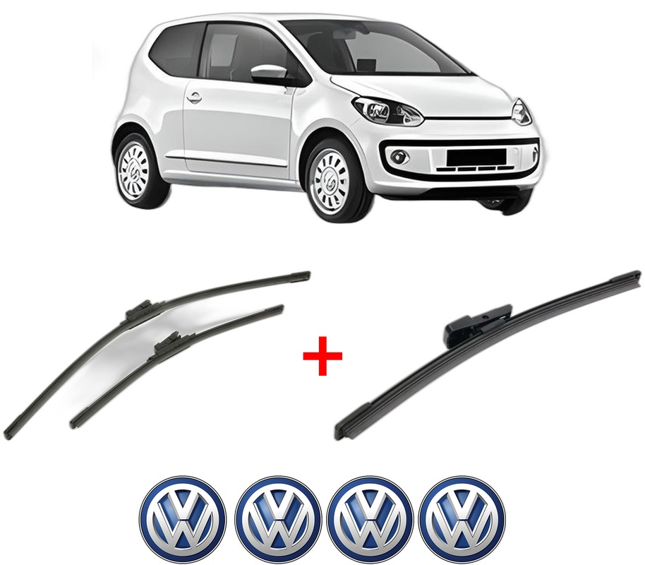 Set 3 stergatoare Volkswagen UP! (121, 122, BL1, BL2, BL3, 123) din 2011 - 2023, pentru parbriz si luneta fata si spate auto, Bosch Aerotwin, din cauciuc siliconat rezistent, 4 Stickere Auto VW
