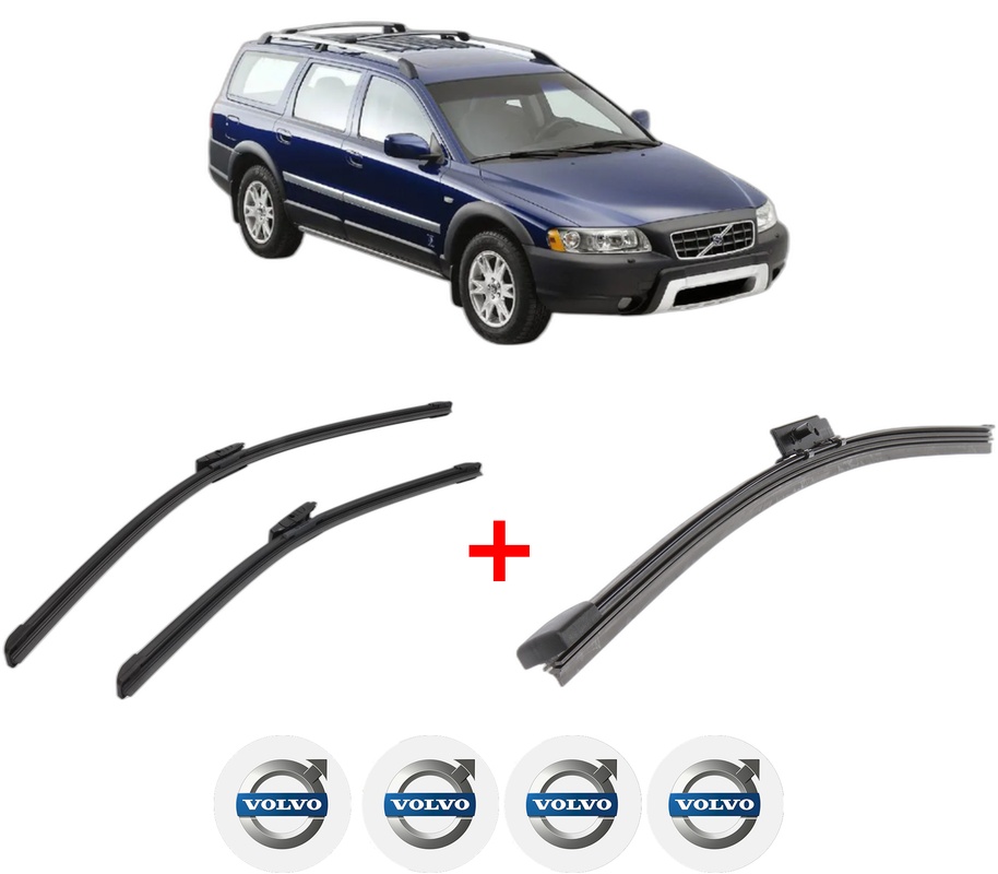 Set 3 stergatoare VOLVO XC70 II (136) din 2007 - 2016, pentru parbriz si luneta fata si spate auto, Bosch Aerotwin, din cauciuc siliconat rezistent, 4 Stickere Auto VOLVO