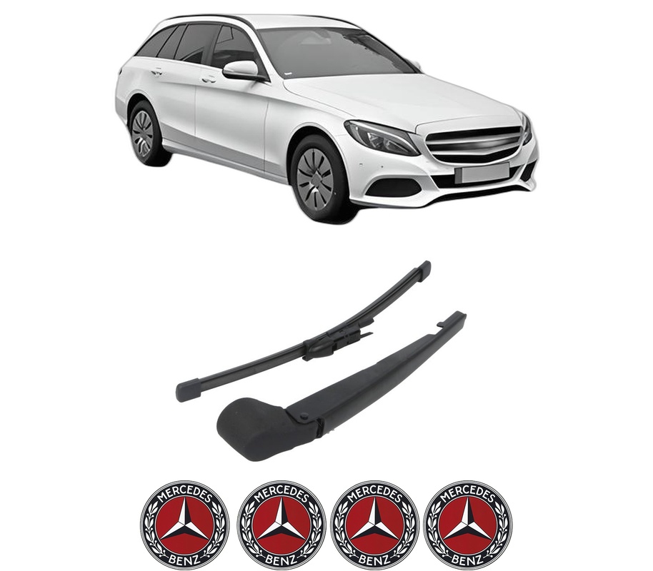 Set brat stergator spate cu lamela pentru MERCEDES-BENZ C-CLASS T-Model (S205) din 2014-2021, pentru spate, din cauciuc siliconat rezistent, Cri-Flo, 4 stickere auto MERCEDES-BENZ