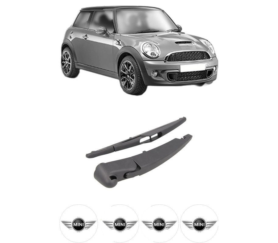 Set brat stergator spate cu lamela pentru MINI MINI (R56) din 2006-2013, pentru spate, din cauciuc siliconat rezistent, Cri-Flo, 4 stickere auto MINI