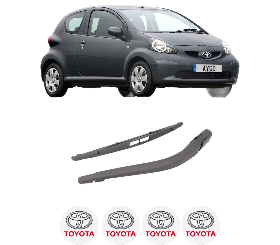 Set brat stergator spate cu lamela pentru TOYOTA AYGO (_B1_) din 2005-2014, pentru spate, din cauciuc siliconat rezistent, Cri-Flo, 4 stickere auto TOYOTA
