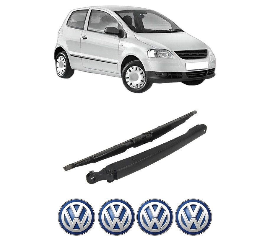 Set brat stergator spate cu lamela pentru VW FOX Hatchback (5Z1, 5Z3, 5Z4) din 2005-2011, pentru spate, din cauciuc siliconat rezistent, Cri-Flo, 4 stickere auto VW