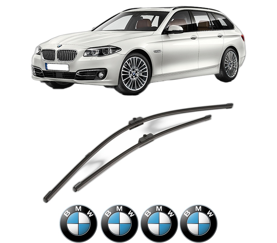 Set stergatoare auto BMW Seria 5 Touring (F11) din 2009-2017, pentru parbriz auto, 2 bucati, Valeo Silencio, din cauciuc siliconat rezistent, 4 Stickere Auto BMW Seria