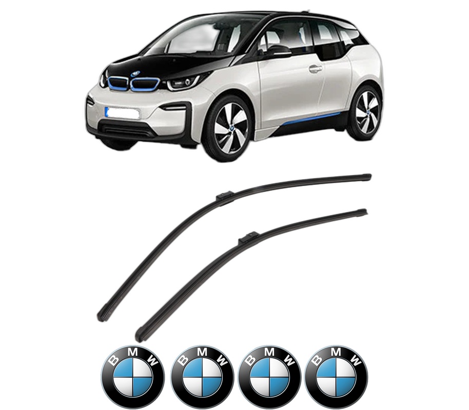 Set stergatoare auto BMW Seria i3 (I01) din 2013-2017, pentru parbriz auto, 2 bucati, Bosch Aerotwin, din cauciuc siliconat rezistent, 4 Stickere Auto BMW Seria
